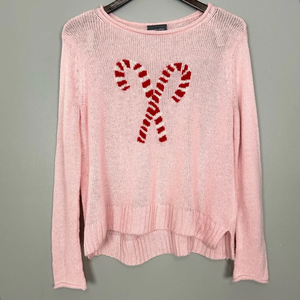 Wooden Ships Candy Cane Crew Lightweight Sweater
Women’s Size XS Oversized Pink - Picture 2 of 8
